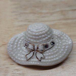 LENOX Ivory Fine China Handcrafted Bonnet Gold Trim Brooch Pin ***HAT ONLY***